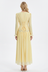 Satin Splicing Chiffon Rhinestone Maxi Dress