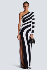 Stripe Knit One-Shoulder Midi Dress