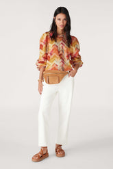 Iridescent Lantern Sleeve Crew Collar Long Sleeve Top