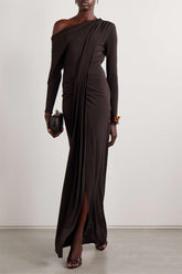 Skew Collar Jersey Split Midi Dress