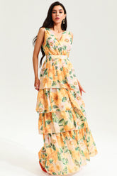 Floral Backless Sleeveless Tiered Hem Maxi Dress
