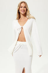 Solid Long Sleeve V-Neck Top & Solid Slim Midi Skirt Set