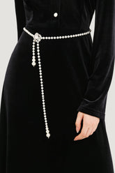 Floral Metal Pearl Waist Chain Silver