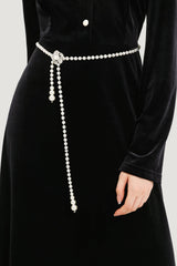 Floral Metal Pearl Waist Chain Silver