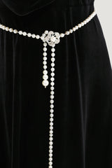 Floral Metal Pearl Waist Chain Silver