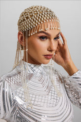 Faux Pearl Braided Tassel Hat