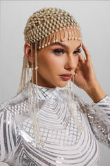 Faux Pearl Braided Tassel Hat