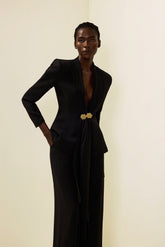Solid Ruched Bottom Blazer & Mid Waist Solid Pants Set