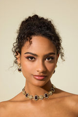 Imitation Gemstone Faux Diamond Choker & Stud Earrings Set