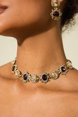 Imitation Gemstone Faux Diamond Choker & Stud Earrings Set