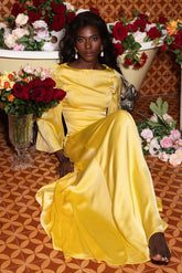 Solid Satin Rhinestone Maxi Dress