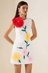 3D Flower Sleeveless Round Neck Mini Dress