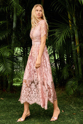 Embroidered Single Breasted Midi Dress With Belt