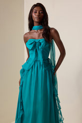 Bow Frill Strapless Midi Dress