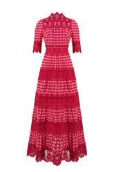 Lace Embroidery Short Sleeve Midi Dress