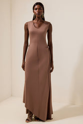 Jersey Round Neck Metal Button Maxi Dress