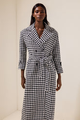 Houndstooth Long Sleeve Pocket Maxi Coat