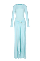 Jersey Knotted Metal Button Maxi Dress