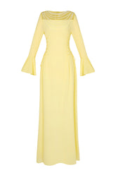 Chiffon Beaded Tie-up Frill Maxi Dress