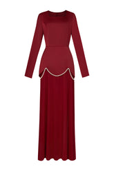Faux Pearl Square Collar Long Sleeve Maxi Dress