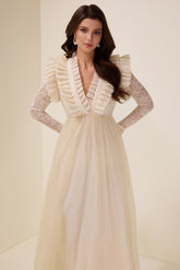 Lace Ruffle V-Neck Maxi Dress