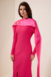 Faux Pearl Slit Long Sleeve Maxi Dress