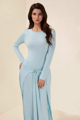 Jersey Knotted Metal Button Maxi Dress