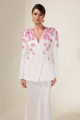 3D Flower Lace-Up Long Sleeve Coat