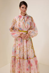Floral Flapped Lantern Sleeve Midi Dress