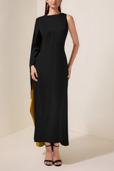 Contrast Color One Sleeve Maxi Dress