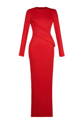 Solid Round Neck Long Sleeve Maxi Dress