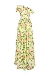 Floral Skew Collar Chiffon Maxi Dress