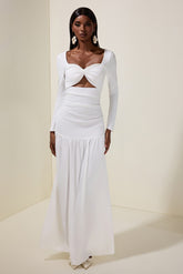 Solid Long Sleeve Cut-Out Maxi Dress