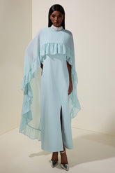 Sleeveless Midi Dress With Rhinestone Ruffle Cape