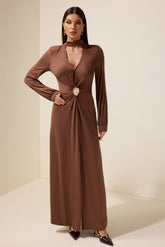 Jersey Metal Embellishment Lantern Sleeve Maxi Dress