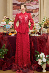Lace Nail Bead Embroidery Top & Midi Skirt Set