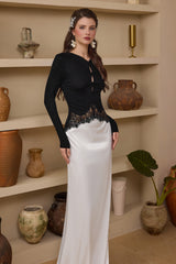 Jersey Splicing Lace Satin Maxi Dress