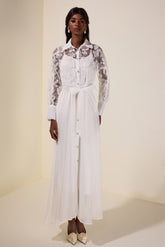 Embroidered Rhinestone Single Breasted Midi Dress With Belt