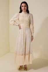 Embroidered Lace Long Sleeve Midi Dress