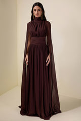 Chiffon High Neck Cape Sleeve Maxi Dress