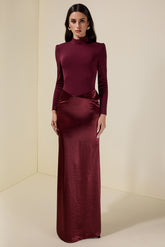 Jersey Splicing Satin Long Sleeve Maxi Dress