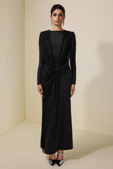 Mesh Pleated Tie-Up Maxi Dress