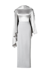 Satin Cape Sleeve Top & Slit Midi Skirt Set