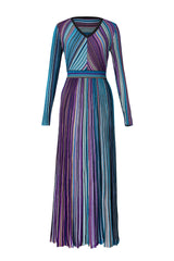 Knit Contrast Color V-Neck Midi Dress