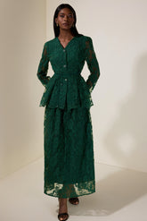 Floral Embroidered Single Breasted Top & Mid Waist Midi Skirt Set