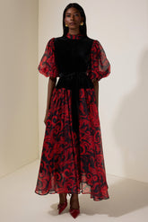 Abstract Print Splicing Velvet Midi Dress