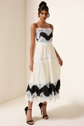 Lace Splicing Square Neck Midi Dress