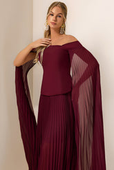 Solid Cape Sleeve Top & Pleat Maxi Skirt Set