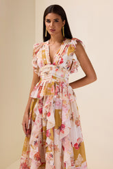Ruffle V-Neck Split Maxi Dress