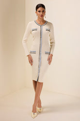 Around Neck Knit Cable Stripe Midi Dress
